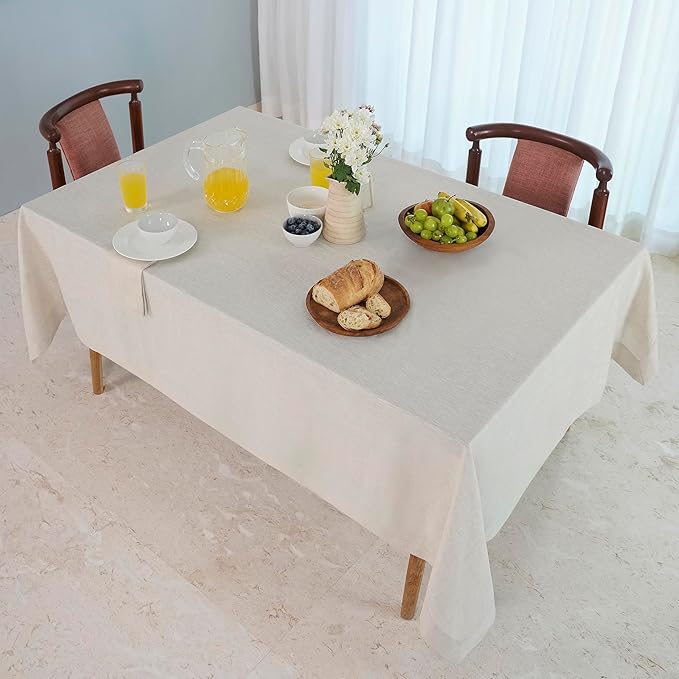D'Moksha Homes Linen Tablecloth for Rectangle Tables 60 x 144 Inch - 100% Pure Linen Light Natural Table Cloth - Machine Washable Cloth Tablecloth for Winter, Christmas, Holiday, New Year