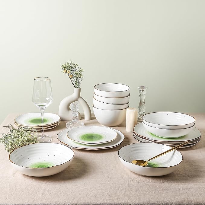 Christian Siriano Luma 16-Piece Dinnerware Set Porcelain, Green