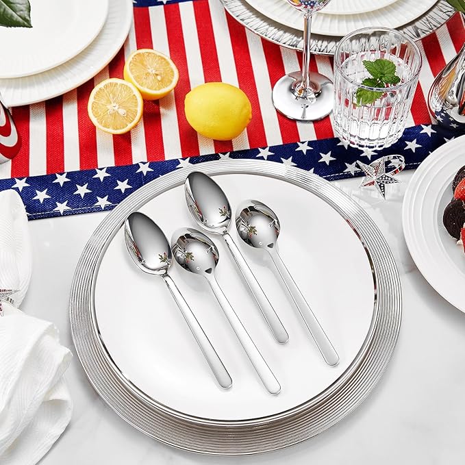 KEAWELL Premium Lucent 4-Piece 7.4 inch Spoon Set – 18/10 Stainless Steel Silverware with Mirror Polish, Dishwasher Safe for Table Setting and Entertaining (4, Dinner Spoons)