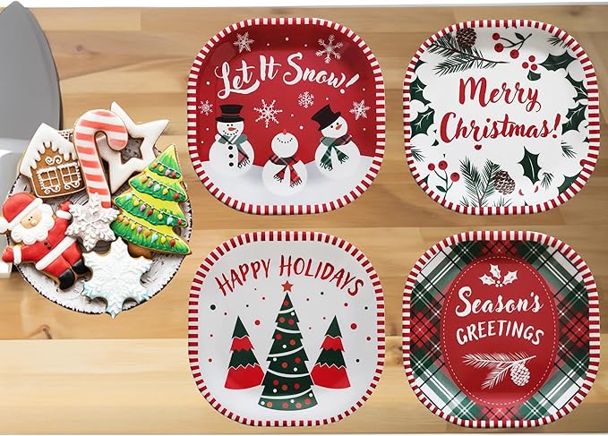 Kane Christmas 8-inch Melamine Appetizer Plates, Set of 4, for Dinner and Decorating, Salad or Dessert Dinnerware