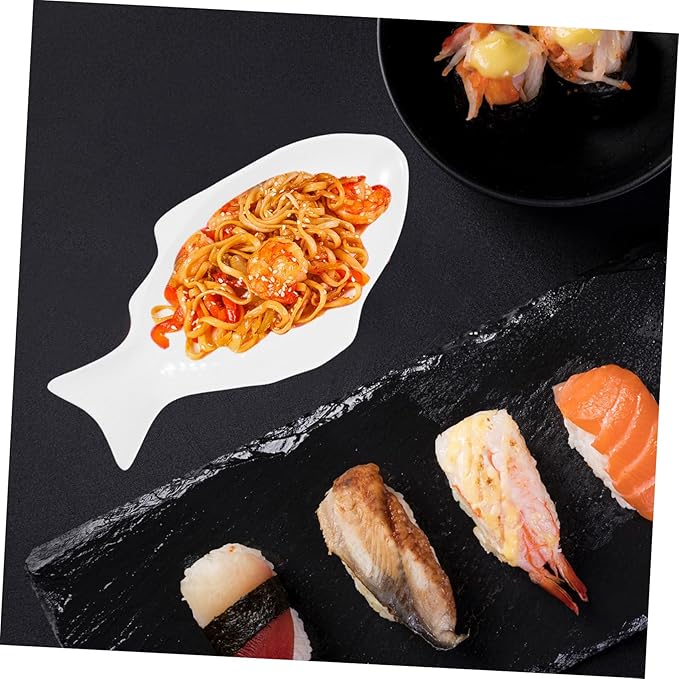 Amosfun Ceramic Fish Shaped Plate 11-Inch White Serving Dish for Home Dinner Creative Tableware for Snacks and Appetizers Microwave Safe for Entertaining