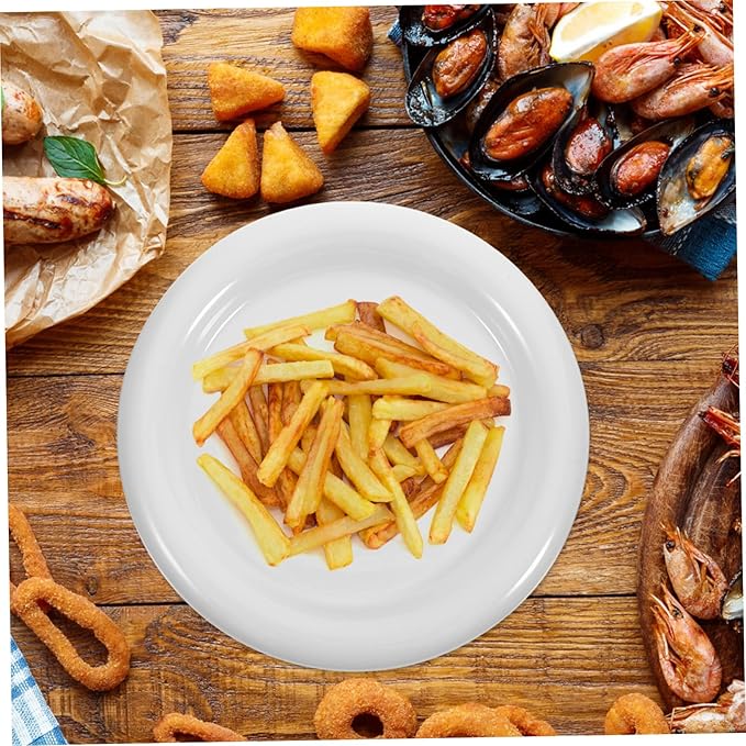 Round Ceramic Plate Set Appetizer and Dessert Plates Multi-functional White Steak and Snack Trays Thick Edge Design for Home and Party Use