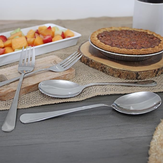 Cornucopia Brands Serving Spoons & Large Serving Forks Set (4 pack, 2 of each); Buffet & Banquet Style Elegant Classic Serving Utensils