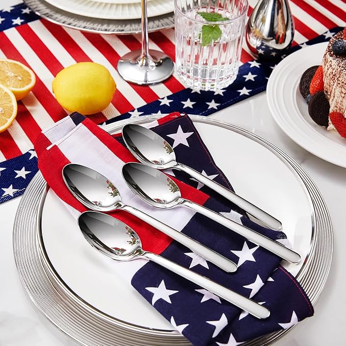 KEAWELL Premium Lucent 4-Piece 7.4 inch Spoon Set – 18/10 Stainless Steel Silverware with Mirror Polish, Dishwasher Safe for Table Setting and Entertaining (4, Dinner Spoons)