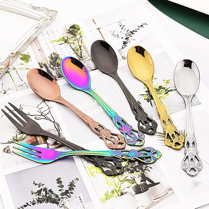 Elegant 32-Piece (4 Set) Retro Flatware Set, Stainless Steel Cutlery Set - Complete Eating Tableware Serving Set, Dishwasher Safe, Shiny Mirror Polish (Rose Gold)