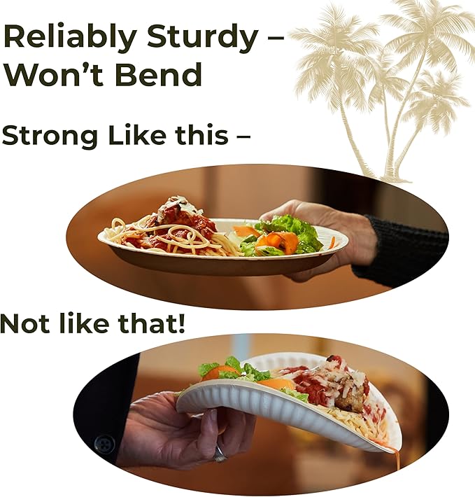 Indie Palm Disposable Palm Leaf Plates – 50 Pack 10 Inch Round – Heavy Duty, 100% Compostable & Biodegradable – Eco-Friendly Alternative to Plastic & Bamboo (50, 10 inches)
