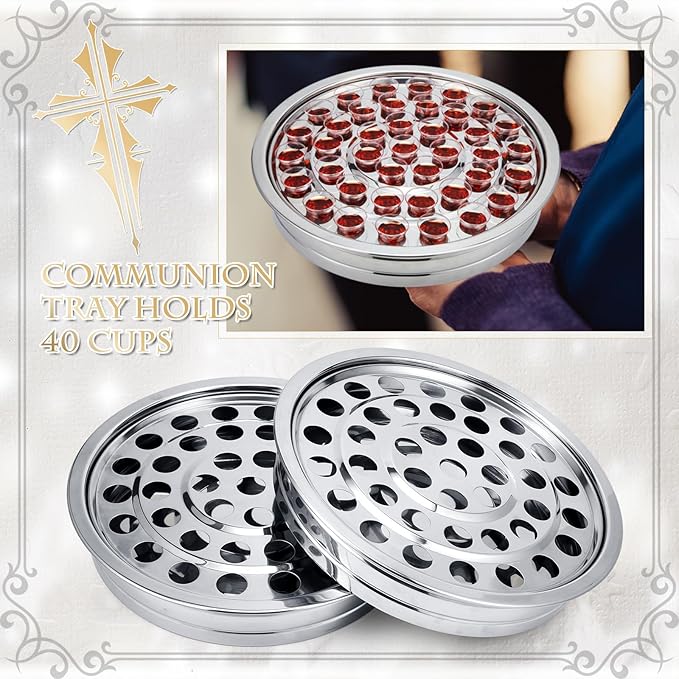 Zhehao 2 Pcs Easter Communion Trays for Churches Set Church Supplies Plates for Church with Disposable Cups (Silver)