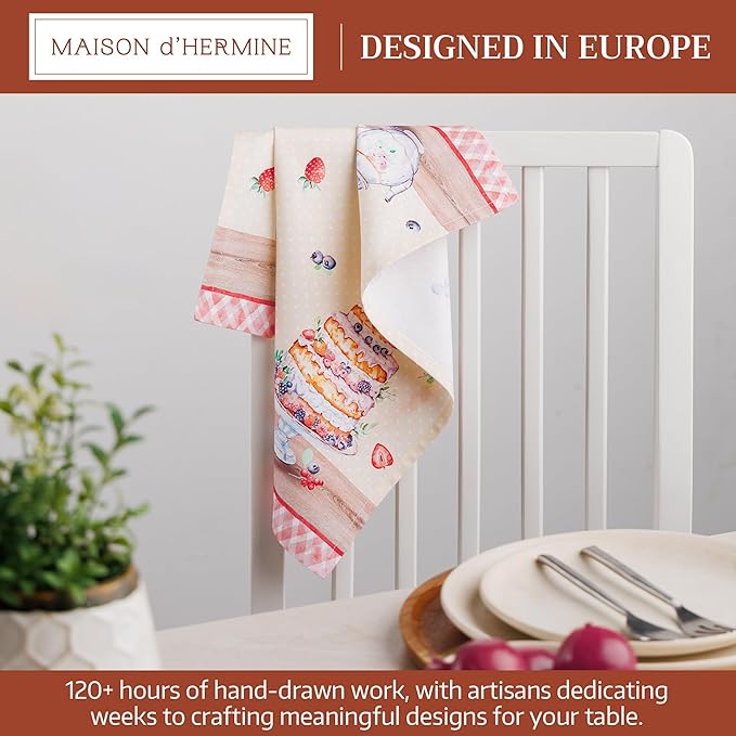 Maison d' Hermine Cloth Napkins Set of 4 100% Cotton Soft & Durable Everyday Reusable Square Napkins Cloth Washable, Dinner, Cocktail Party, Wedding, Restaurant (Incing of The Cakes, 18" x 18")