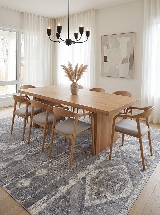 Rugs.com Oregon Collection Rug – 8' x 10' Gray Low-Pile Rug Perfect for Living Rooms, Large Dining Rooms, Open Floorplans