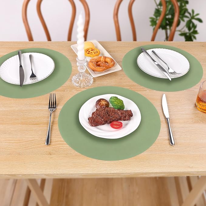 SHACOS 100 PCS Round Paper Placemats 13 inch Disposable Paper Place Mats for Dinner Wedding Birthday Party Festival Table Decoration Indoor Outdoor, Sage Green