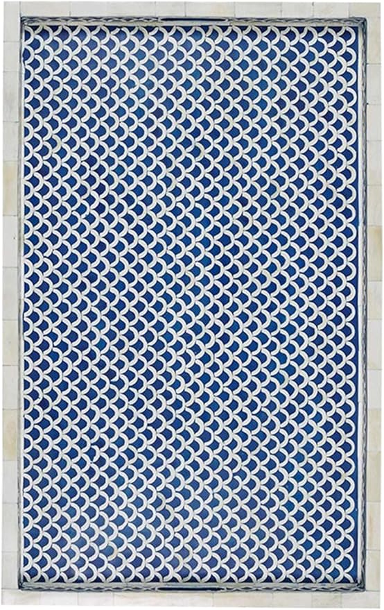 Hansa It's Worth IT Handmade Serving Tray Bone Inlay Decorative Rectangular Geometric Pattern Tray Elegant Fancy and Decorative Serving Platter for Tea, Kitchen, Coffee Table,Dining (Blue & White)