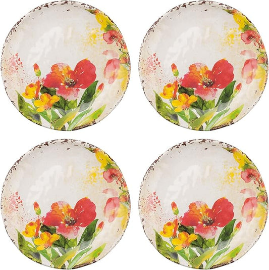 UP UPware Tropical Hibiscus Melamine Round Dessert Plates, Small Serving Plates, for Appetizer, Snacks, and Side Dishes, Multicolor, 6 Inch, Set of 4