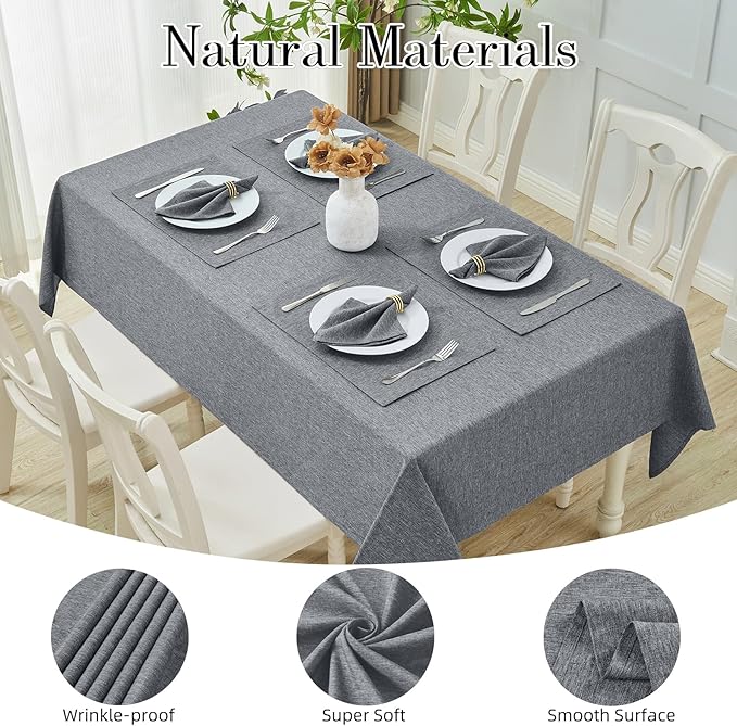 Rectangle Table Cloth Linen Farmhouse Stainproof Waterproof Washable Polyester Oblong Rectangular Fabric Table Cover for Kitchen Dining Dinner(Gray/52x70 Inch)