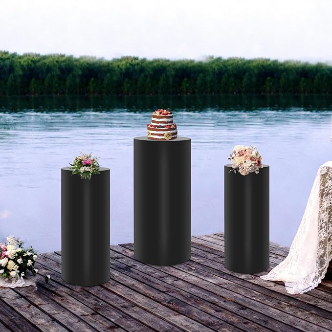 Eapmic Pedestal Stands for Party, Cake Pedestal Stand, Dessert Table Display Plinth Pillars, Sculpture Display Column Decoration Cube for Wedding Birthday (Black, Cylinder-3Pcs(27.56"+26"+23.62"))