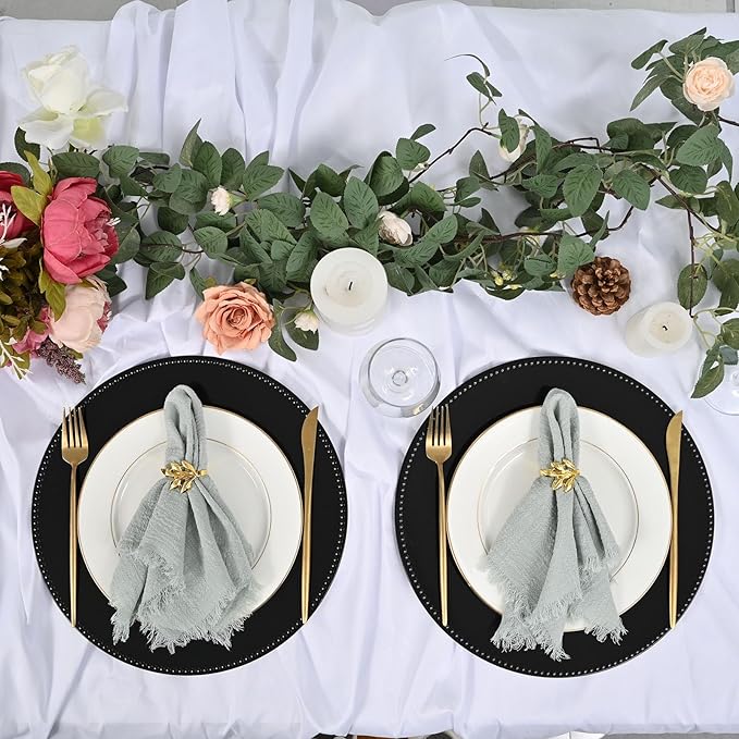 50 Pcs Black Charger Plates Round Charger Plates13 Inch Bulk Wedding Dinner Elegant Reusable Plastic Chargers Plates Wedding Holiday Party Baby Shower Event Decoration (Black)