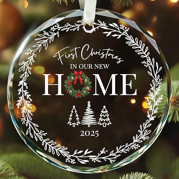 New Home Christmas Ornament 2025 - House Warming Gifts New Home - Housewarming Gifts for First House, Housewarming Gift Ideas for Couple, Newhouse Owners - Glass First Home Ornament 2025
