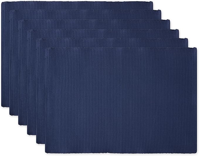 DII Basic Everyday Ribbed Tabletop 100% Cotton, Placemat Set, 13x19, Nautical Blue, 6 Piece