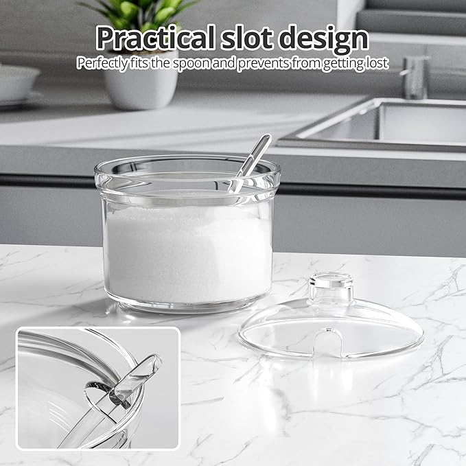 Sugar Container with Lid and Spoon,Sugar Bowl Acrylic Jar for Coffee Bar Accessories Coffee Canister Kitchen Decor (Large)