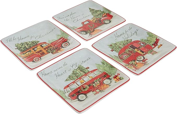Home for Christmas 6" Canape Plate, Set of 4 Assorted Designs