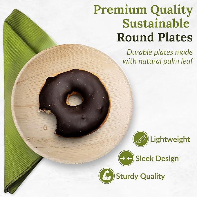 Round Palm Leaf Plates 10 Inch, 50 Pack Disposable Party Plates, Heavy-Duty Compostable & Biodegradable, Microwave Safe Eco-Friendly Bamboo-Style Plates for Parties, Weddings & BBQs