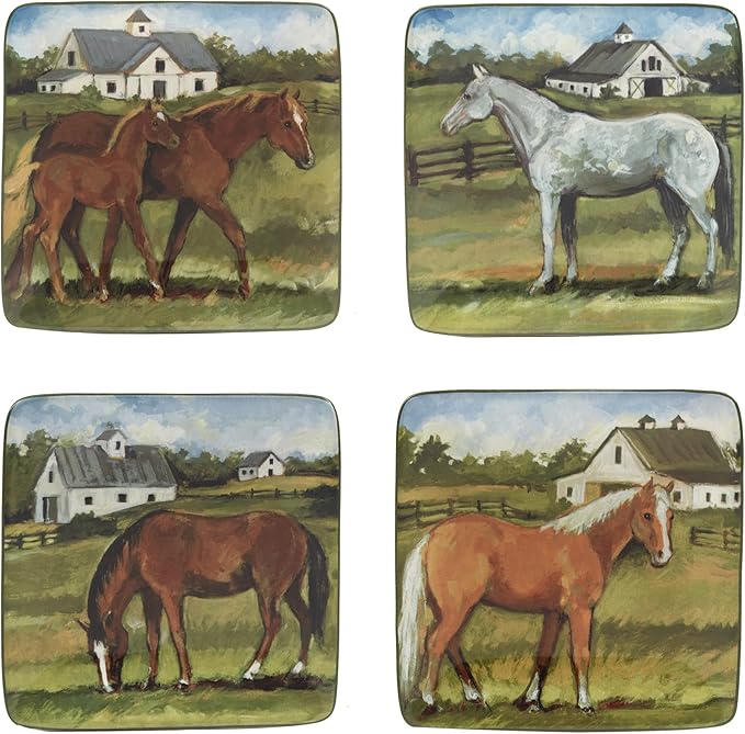 Certified International York Stables 6" Canape/Luncheon/Appetiser Plates, Set of 4 Assorted Designs