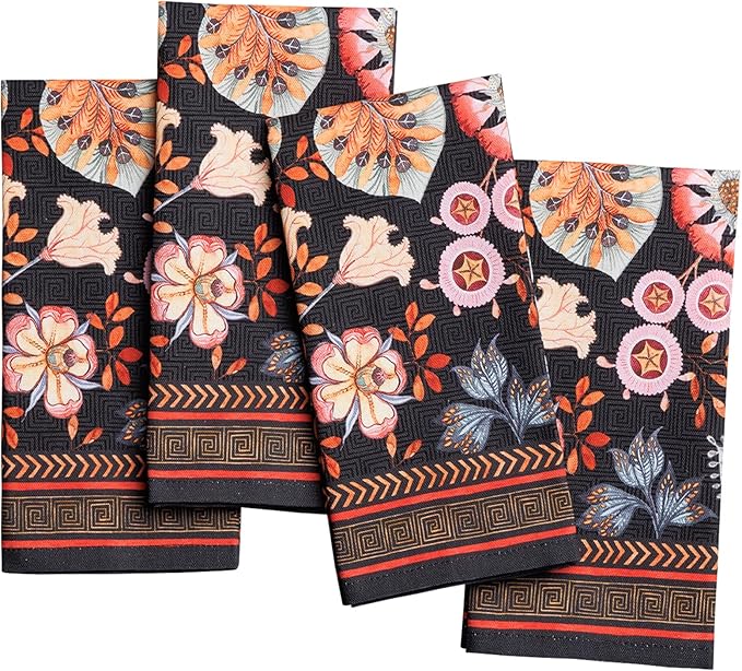Maison d' Hermine Cloth Napkins Set of 4 100% Cotton Soft & Durable Everyday Reusable Square Napkins Cloth Washable, Dinner, Cocktail Party, Wedding, Restaurant (Jacobeen Floral, 18" x 18")