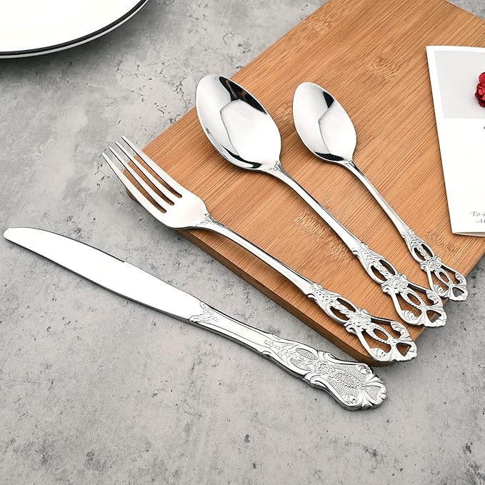 Mirror Polished Silver Silverware Set, 24-Piece 18/10 Stainless Steel Shiny Finish Flatware Service for 6, Kitchen Utensils, Tableware Cutlery for Home and Restaurant, Dishwasher Safe