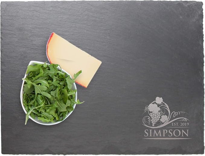 My Personal Memories Personalized Slate Serving Tray Cheese Board with Soapstone - Housewarming, Wedding for Couples - Custom Engraved (Grapes Style)