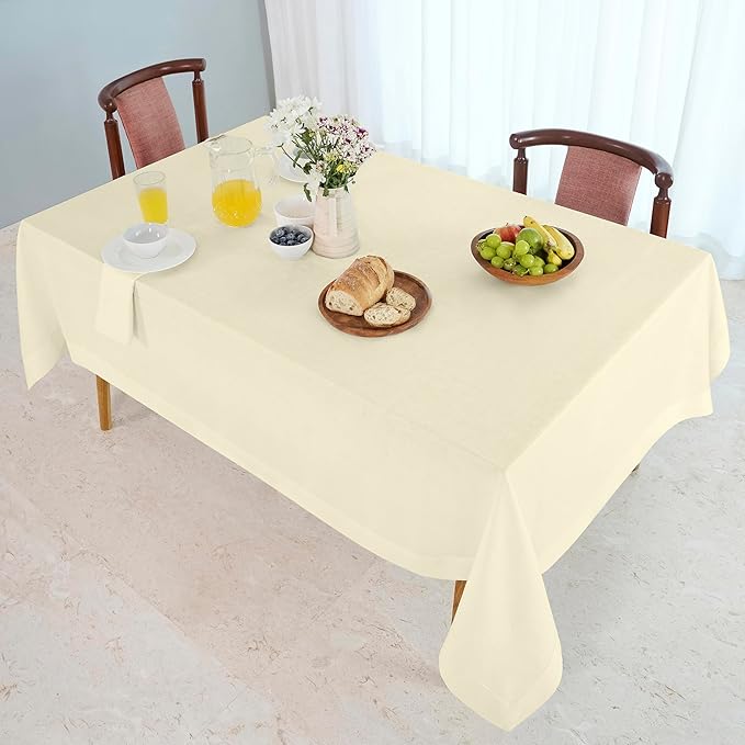 D'Moksha Homes Linen Cream Tablecloth 60 x 132 Inch - 100% Pure Linen Rectangular Tablecloth - Machine Washable Table Cloth for Winter, Christmas, Holiday, New Year