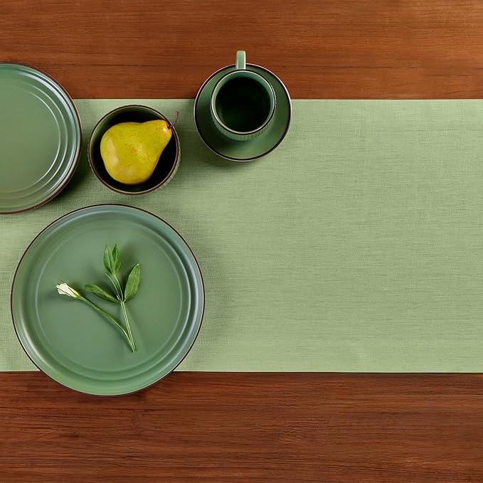 Solino Home Linen Laurel Green Table Runner 132 Inches Long - 100% Pure Linen Extra Long Table Runner 14 x 132 Inch - Fete