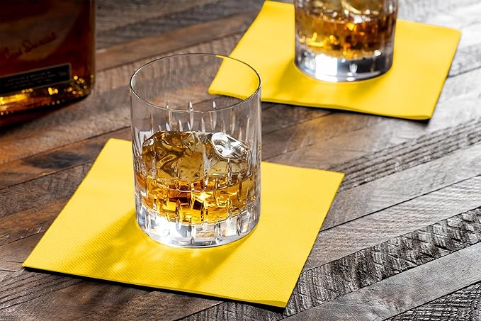 Disposable Yellow Cocktail Napkins Paper - 4" x 4" High-End Linen-Like Beverage Party Square Paper Napkin Pack for Bar, Cafe, Restaurant, Christmas, Birthday, Wedding, Baby Shower - 100 Count