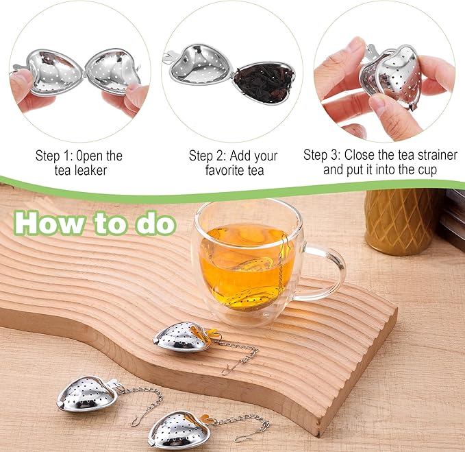 50 Pcs Stainless Steel Heart Shaped Tea Infuser, Loose Leaf Steeper with Mesh Filter and Extended Chain Hook for Cup Bottle Tea Party, Silver