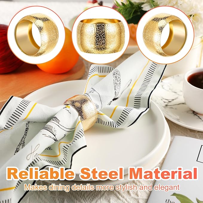 Lallisa 100 Pcs Gold Napkin Rings Bulk Metal Classic Brass Napkin Ring Holders Elegant Farmhouse Cloth Table Decorations for Tea Wedding Anniversary Birthday Dinners Party Supplies