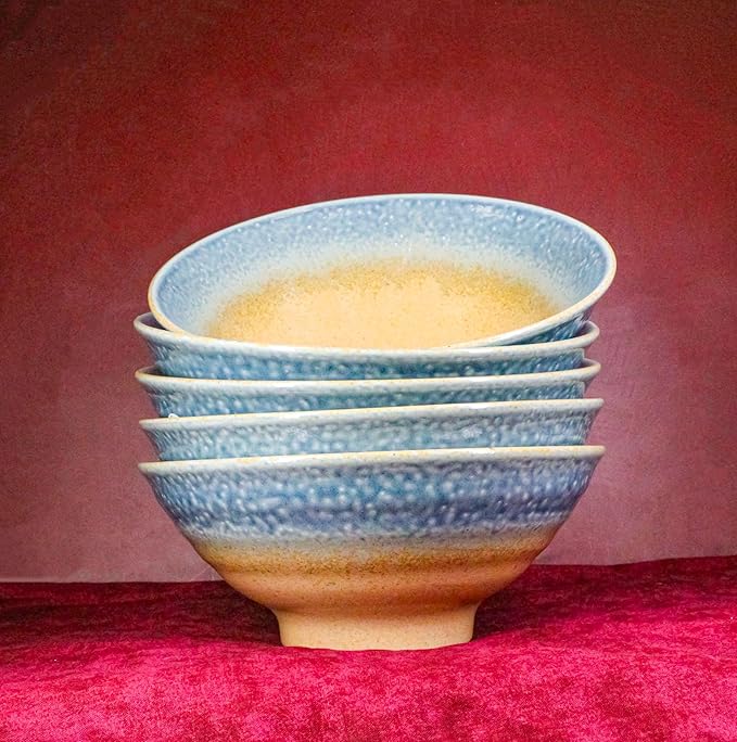Ebros Gift Artistic Blue River Ao Nagashi Collection Dinnerware Serveware Kitchenware Set Asian Japanese Restaurant Supply (Pack Of 5 Large Ramen Soup Dinner Bowl 40oz)