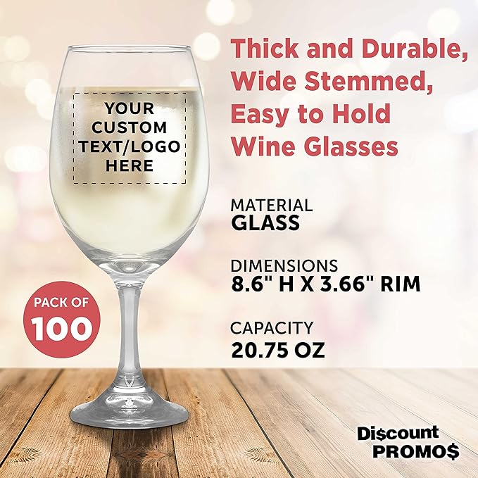 Custom Rioja Grand Wine Glasses 20.75 oz. Set of 100, Personalized Bulk Pack - Perfect for Hotel, Bar, Restaurant or Lounge - Clear