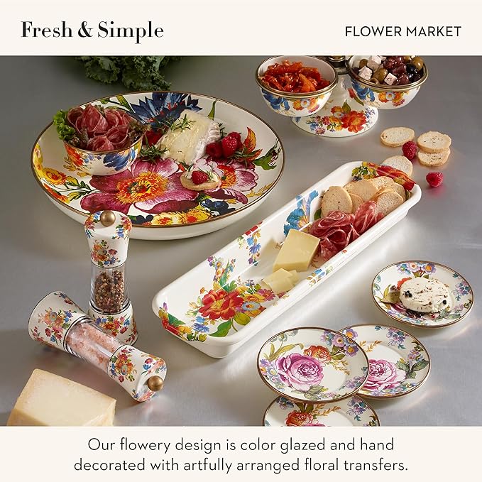 MACKENZIE-CHILDS Set of 4 Enamel Appetizer Plates, Mini Dessert Plates, 5 Inches, White Flower Market