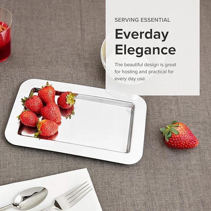 Frieling Silver Tray - 9.4 x 5.6 in Rectangular Polished Mirrored Finish - 18/10 Mirrored Stainless Steel Metal Serving Tray for Coffee, Tea & Desserts