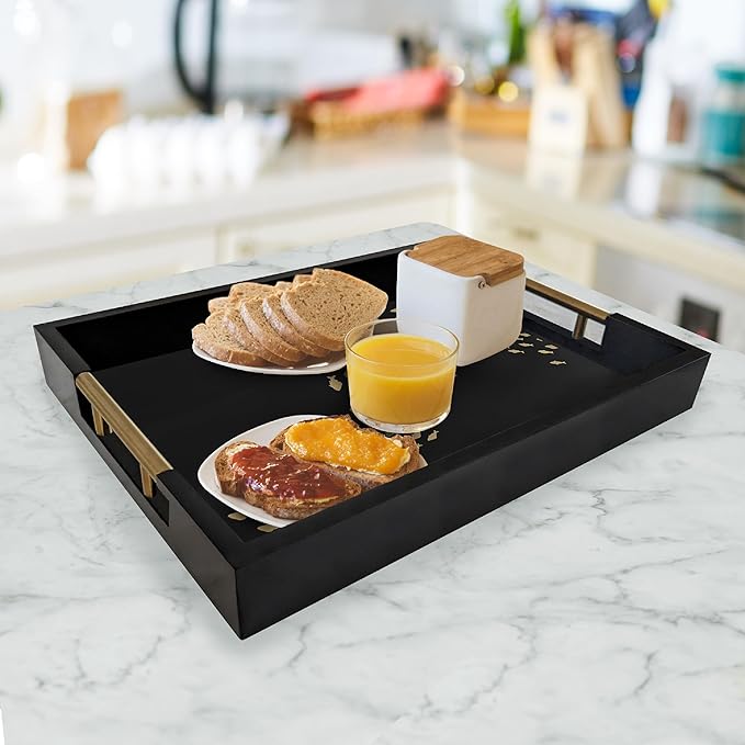 Black Serving Tray with School of Golden Fish Design Gothic Ottoman Tray, Tea and Coffee Table Tray, Jewelry Bathroom Organizer, Gift, Gloss Finish