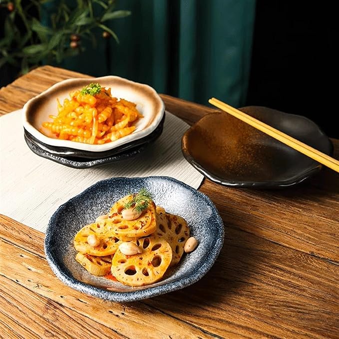 GUERNSEY Snack Bowls Retro Ceramic Plate Cold Vegetable Plate Suitable for Seaweed Kimchi Dessert Sauce Plate Dipping Sauce Plate Snack & Dip Bowls (Color : E, Size : Small)