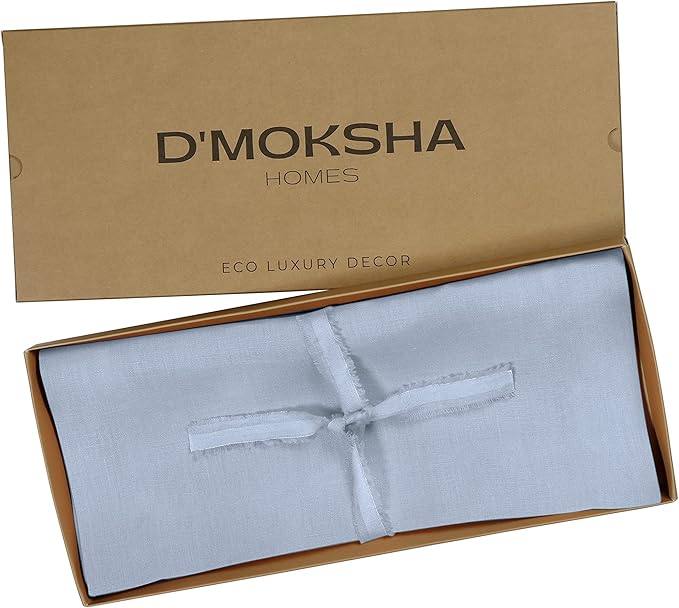 D'Moksha Homes Linen Powder Blue Table Runner 72 Inches Long - 100% Pure Linen 14 x 72 Inch Table Runner for Dining, Winter, Christmas, Holiday, New Year - Machine Washable