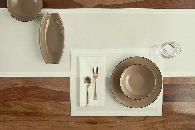 Solino Home Ivory Cotton Linen Placemats Set of 6 - Machine Washable Place Mats 14 x 19 Inch for Christmas, Holiday, New Year - Dru