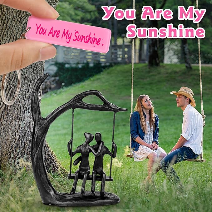 Anniversary Wedding Gifts for Couple/Her - Romantic Couple Statue in Love, Black Metal Figurine Sweet Loving Together Iron Sculpture Decor, Gifts for Wife Husband Christmas