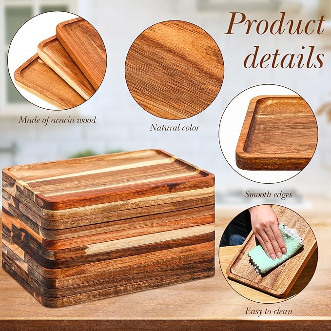 Roshtia 24 Pcs Acacia Wood Serving Tray Rectangular Wooden Serving Platter Christmas Dinner Plates Wood Cheese Charcuterie Board for Food Vegetable, Charcuterie, Appetizer (8'' X 12'' X 0.6'')