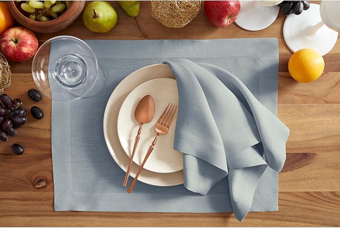 Solino Home Dusty Blue Linen Napkins Set of 4-100% Pure Linen Cloth Washable Dinner Napkins 20 x 20 Inch - Sonoma