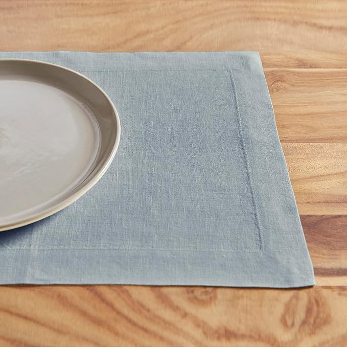 Solino Home Dusty Blue Linen Napkins Set of 4-100% Pure Linen Cloth Washable Dinner Napkins 20 x 20 Inch - Sonoma