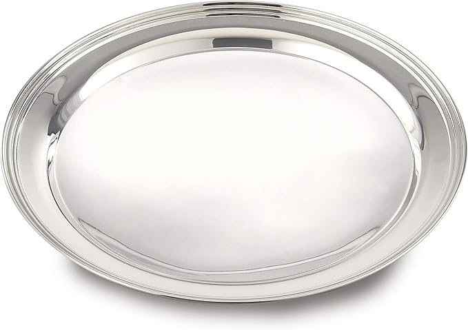 Elegance Round Stainless Steel Serving Tray, 14.5", Silver