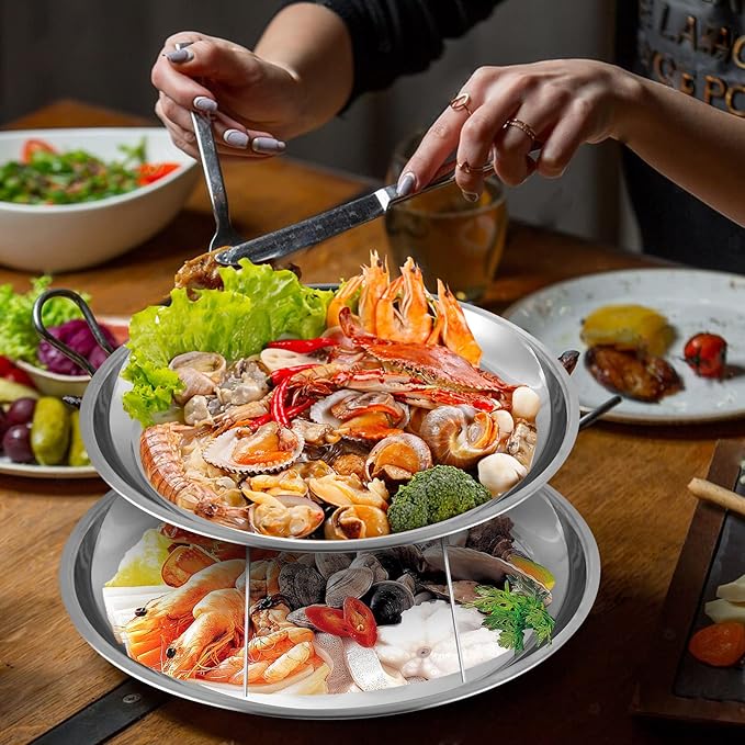 2-Piece Aluminum Seafood Platter - 16" Round Tray with 14" Oyster Section, Silver(Not Include Seafood Racks)