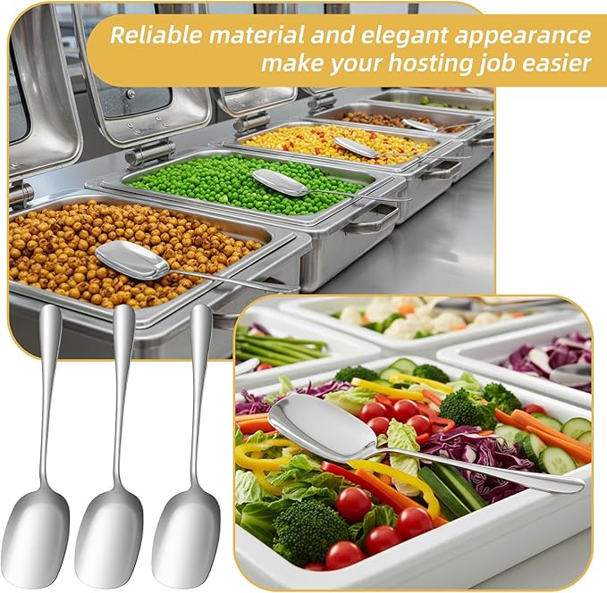 12 Pcs 8.6 Inch Stainless Steel Serving Spoon, Large Buffet Serving Spoon Set, Food-Grade Polished Buffet Utensils Banquet for Parties/Kitchen/Catering/Banquet Dishwasher Safe, Silver