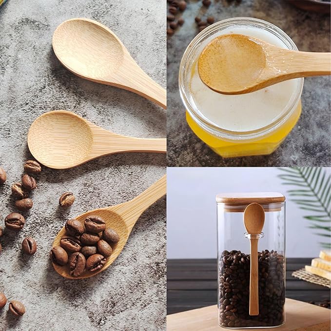 4 Pcs Small Wooden Spoons,6 Inch Mini Handmade Bulk Nature Tiny Spoons Little Wooden Teaspoons for Jars Sugar Coffee Creamer Honey Spices Salt Kitchen Supplies