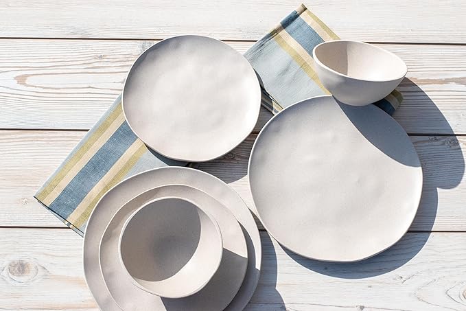 Organic Coupe Wheat PolyPro 12-Piece Dinnerware Set, Off-White